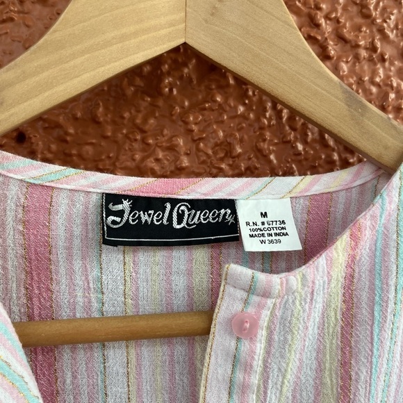 Jewel Queen 100% Cotton Pull Over/ Tunic Striped, Beachwear, Pastel Size Medium - Picture 5 of 5